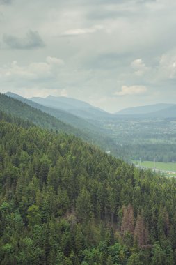 sabah ve Vadisi şehir sis altında dağlar