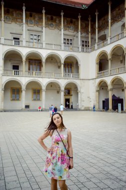 Cracow, Wawel eski kale gezi sırasında güzel kız.