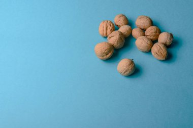 Ceviz, ceviz yakın çekim, mavi zemin üzerine ceviz,