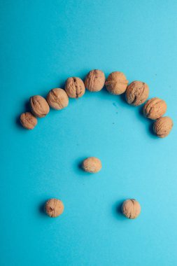 Ceviz, ceviz yakın çekim, mavi zemin üzerine ceviz,
