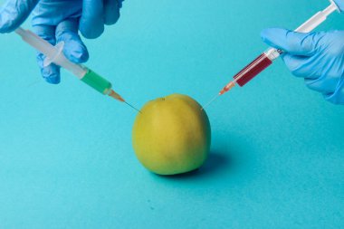 Yiyecek ya da genetik olarak değiştirilmiş meyve kavramı kimyasal katkı.