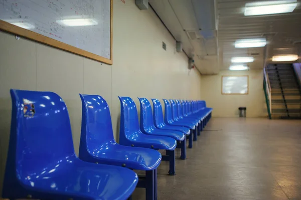 View inside ferry boat with blue seats — Stock Photo, Image