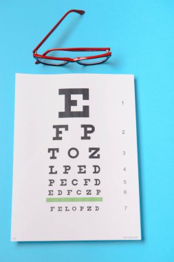 snellen test grafik üzerinde yalan gözlük