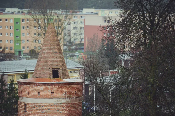 Старое Здание Башни Замка Зимой Голенив Польша — стоковое фото