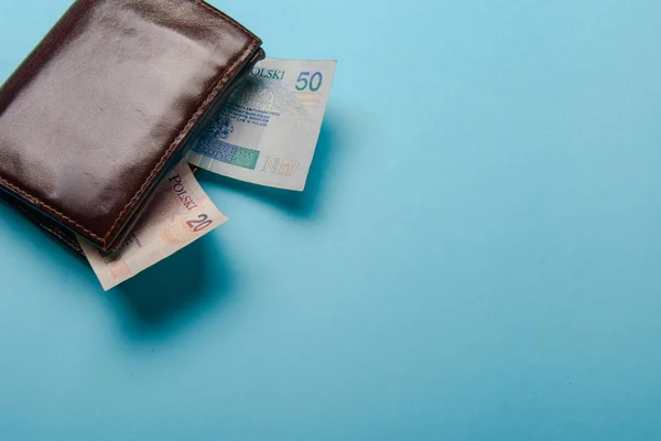 Cartera de cuero marrón con dinero — Foto de Stock