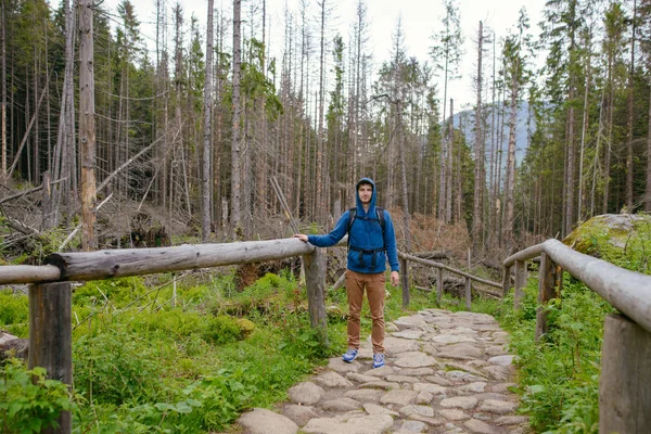 Mannen vandrare vandring på leden — Stockfoto