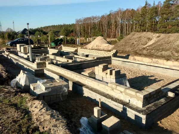 Concrete foundation for a house building. Real estate business