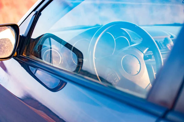 Interior View Car Focus Steering Wheel — Stock Photo, Image