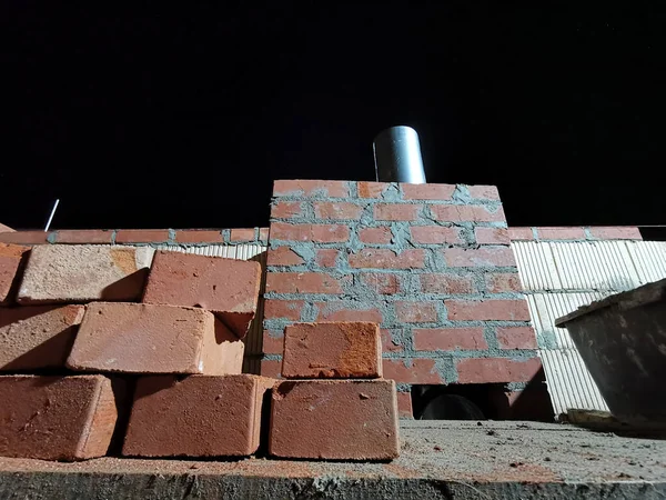 Construction Chimney Made Red Brick — Stock Photo, Image