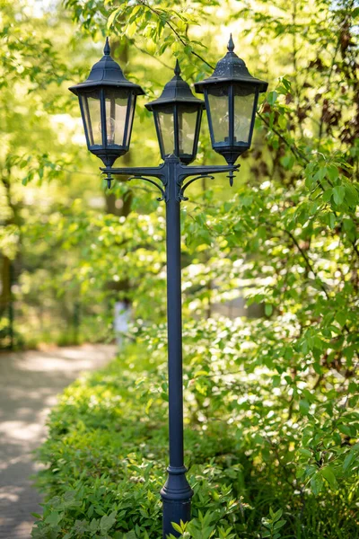 Gasse Mit Fußweg Park Laternen Leuchten — Stockfoto