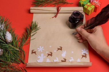 Noel Baba için boş mektup. Uzayı kopyala Kırmızı arkaplan