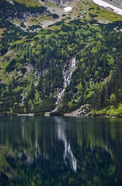 Cascada de montaña y lago Morskie Oko — Foto de Stock
