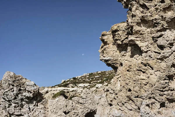 The rock and the moon on the Greek island — Stock Photo, Image