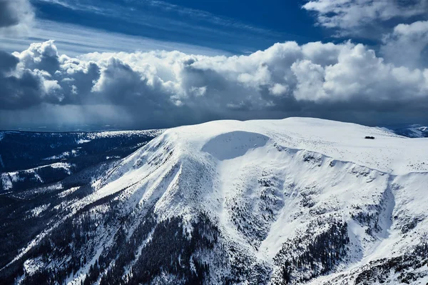 Zimní Krajina Zamračený Den Krkonoších Polsku — Stock fotografie