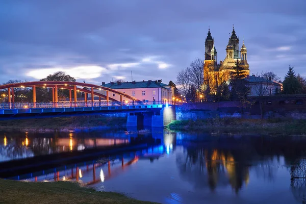 Urban Landscape River Warta Cathedral Towers Spring Poznan — Stock Photo, Image