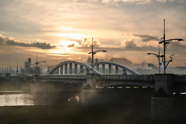 Brücke Über Die Warta Bei Sonnenaufgang Posen — Stockfoto
