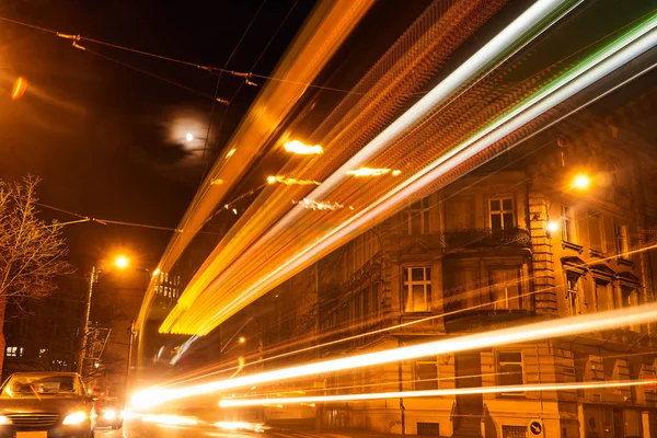 Lights Traffic Night Poznan — Stock Photo, Image