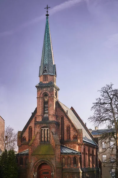 Fachada Una Iglesia Evangélica Neogótica Poznan — Foto de Stock