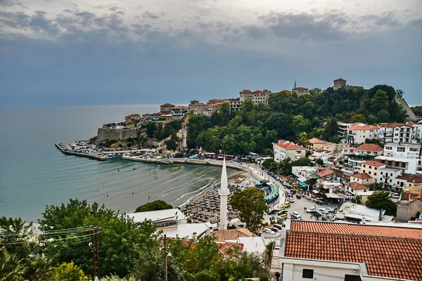 Θέα Του Κόλπου Στην Παραλία Και Την Πόλη Της Ulcinj — Φωτογραφία Αρχείου