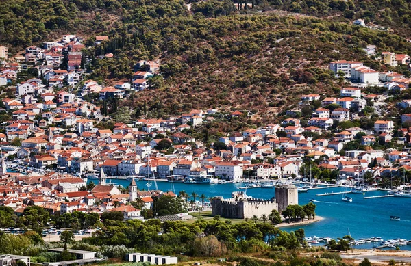 Εναέρια Άποψη Του Κάστρο Και Την Πόλη Της Trogir Κροατία — Φωτογραφία Αρχείου