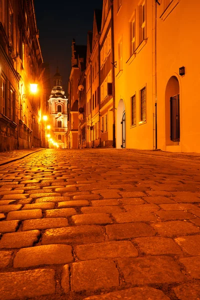 Calle Fachada Barroca Iglesia Parroquial Por Noche Poznan — Foto de Stock