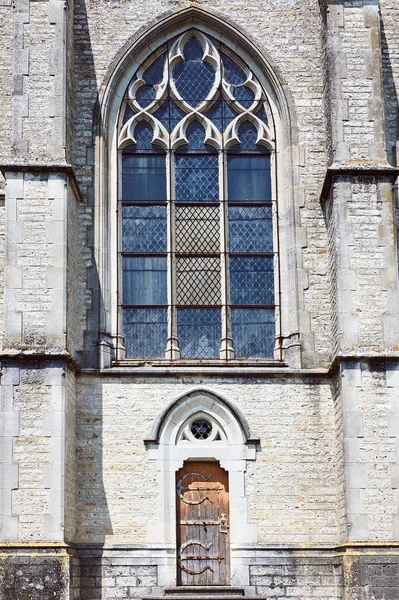 Portail Porte Fenêtre Une Église Médiévale Champagne France — Photo