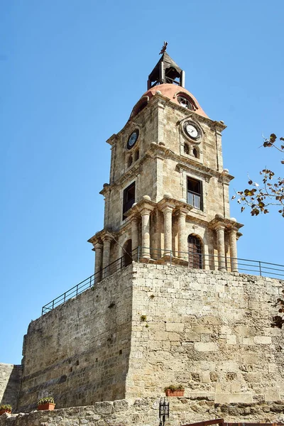 Torre Dell Orologio Medievale Nei Cavalieri San Giovanni Rodi — Foto Stock
