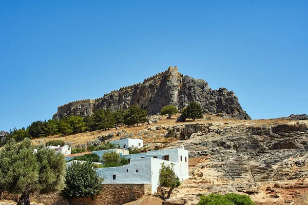 Antieke Amfitheater Middeleeuwse Vestingen Lindos — Stockfoto