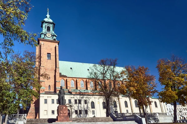 Statue Gothic Cathedral Church Autumn Gniezno — Stock Photo, Image