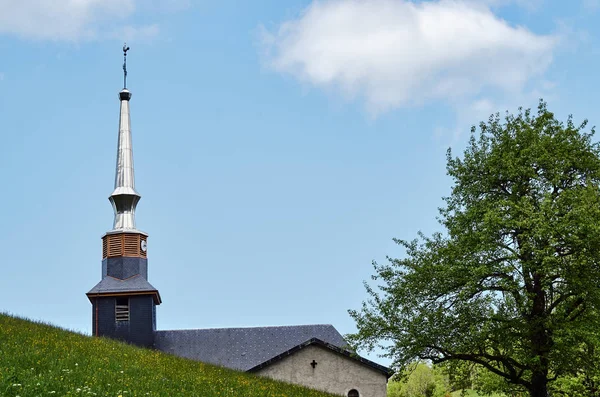 Belfort Van Een Stenen Kerk Franse Savoie — Stockfoto