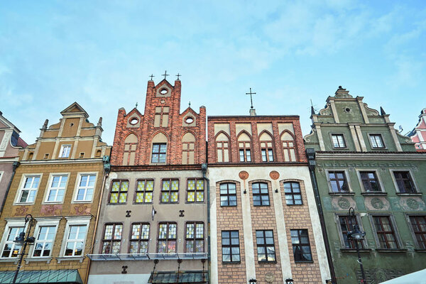 Facades of historic tenement houses on the Old Market Square in Poznan