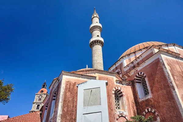 Mezquita Turca Suleiman Con Minarete Rodas Grecia — Foto de Stock