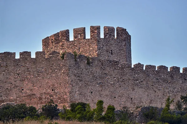 Frammento Delle Mura Del Castello Crociato Medievale Platamonas Grecia — Foto Stock