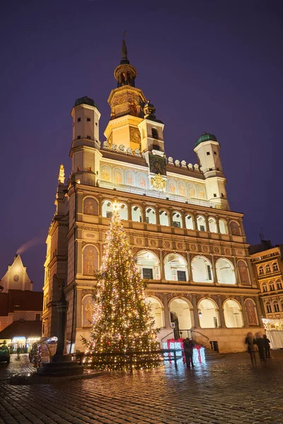 Renässans Stadshuset Och Juldekorationer Centrum Poznan — Stockfoto