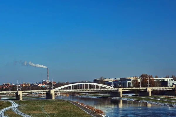 Ocelová Konstrukce Mostu Řece Warta Poznani — Stock fotografie