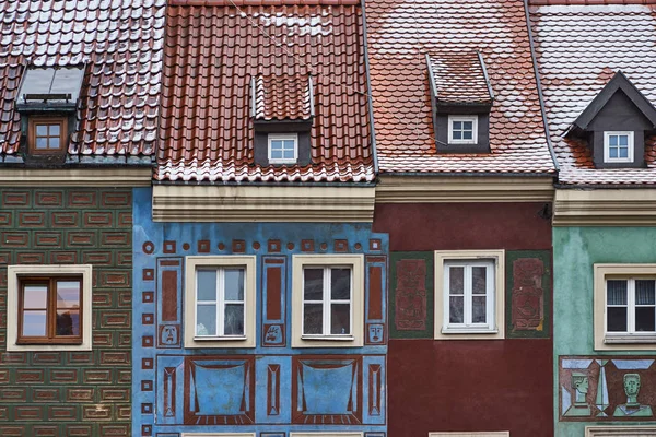 Fachada Casas Históricas Invierno Plaza Del Mercado Poznan —  Fotos de Stock