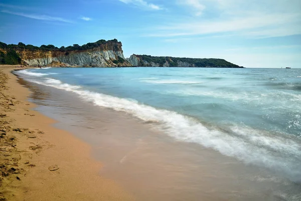 Zand Rotsen Het Strand Van Gerakas Het Eiland Zakynthos Griekenland — Stockfoto