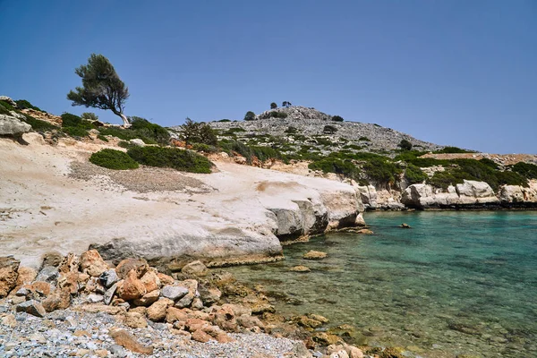 Vista Baía Rochosa Ilha Rodes Grécia — Fotografia de Stock