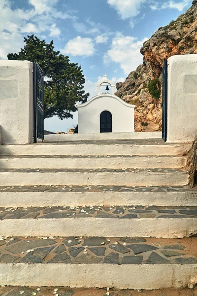 Stairs Orthodox Chapel Bell Tower City Lindos — ストック写真