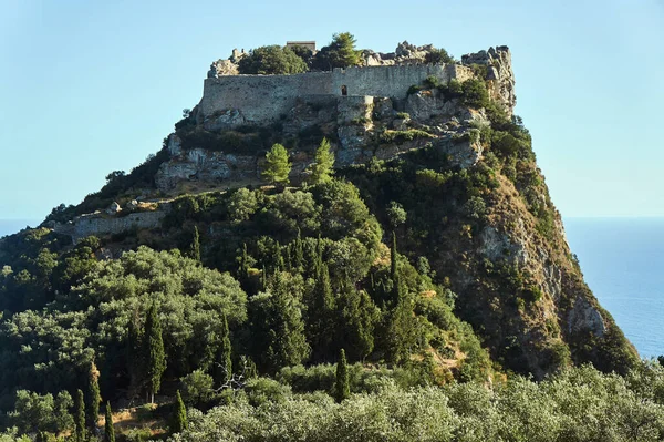 Руины Средневекового Замка Скале Острове Корфу Греция — стоковое фото