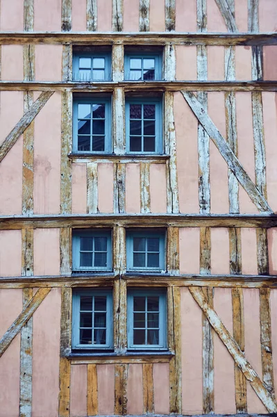 Ventanas Edificio Histórico Enmarcado Madera Troyes Francia — Foto de Stock