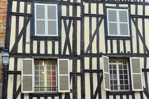 Ventanas Edificio Histórico Enmarcado Madera Troyes Francia — Foto de Stock