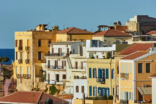 Facade Building Windows Balconies Chania Island Crete — Stock Photo, Image