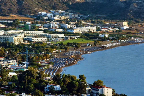 Luchtfoto Van Toeristische Stad Van Fakiraki Het Eiland Rhodos Griekenland — Stockfoto