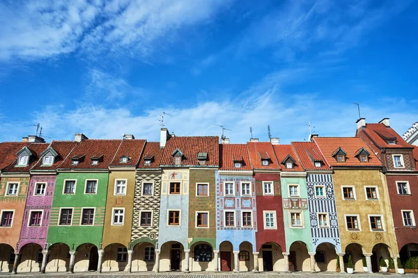 Fasader Historiska Hus Gamla Torget Poznan — Stockfoto