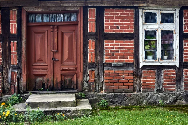 Dřevěná Okna Dveře Historické Venkovské Chaty Polsku — Stock fotografie