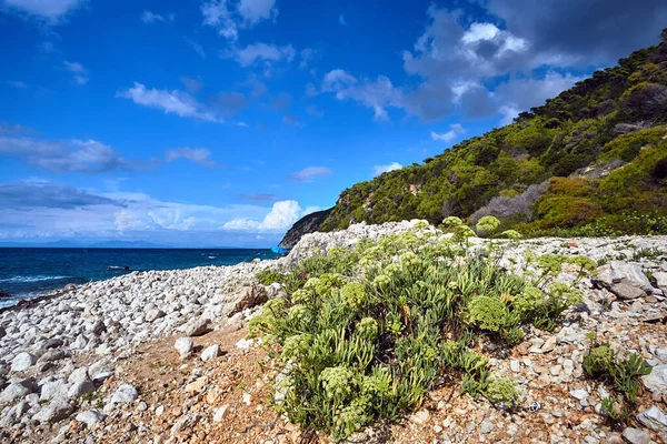 Kamienna Plaża Skalisty Klif Greckiej Wyspie Lefkada — Zdjęcie stockowe