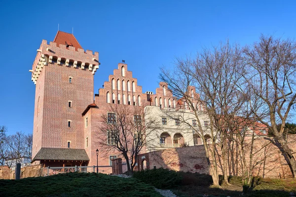 Červená Cihlová Věž Zrekonstruovaný Královský Hrad Poznani — Stock fotografie