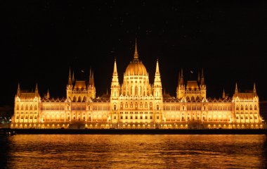 Budapeşte Meclis'te gece panoramik 