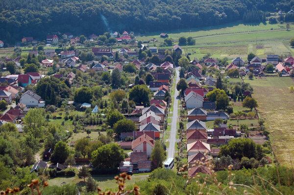 Scenic Rural landscape, aerial view on village
